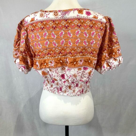 Rust pink and white boho hippie smocked crop top size large - Picture 3 of 5